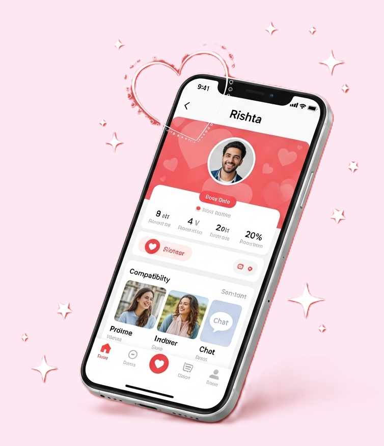 Rishta App displayed on a smartphone
